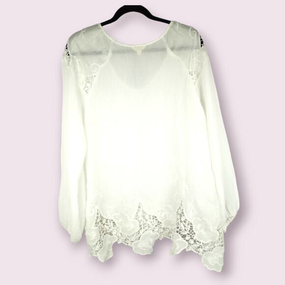 ADIVA Semi Sheer White Boho Style Blouse White Lace 1X Feminine Coquette Boho - Picture 3 of 9